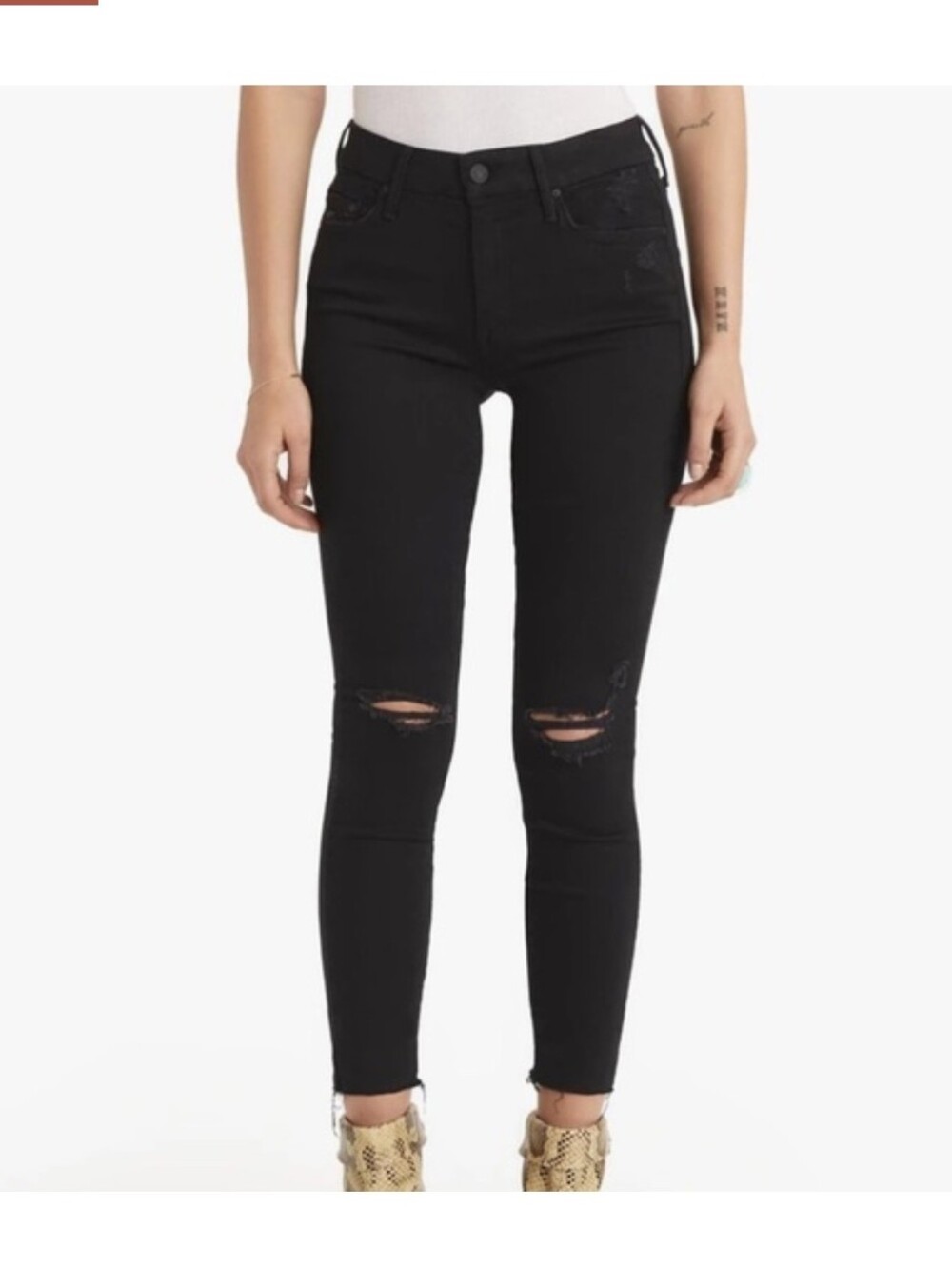 Mother Looker Ankle Fray Guilty As Sin Black Jeans Size 26
